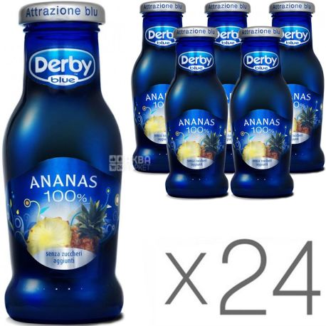 Derby Blue, Упаковка 24 шт, по 0,2 л, Сок натуральный, Ананас, стекло