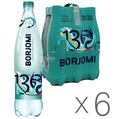 Borjomi, 1 л, Упаковка 6 шт., Боржоми, Вода минеральная газированная, ПЭТ