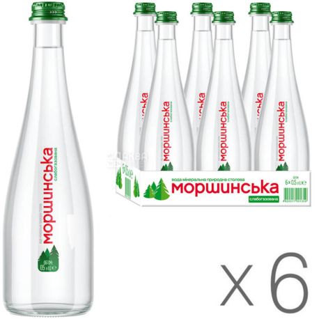 Моршинская Premium, 0,5 л, Упаковка 6 шт., Вода минеральная слабогазированная, стекло
