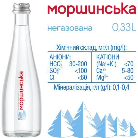 Моршинська Premium, 0,33 л, Вода мінеральна негазована, скло
