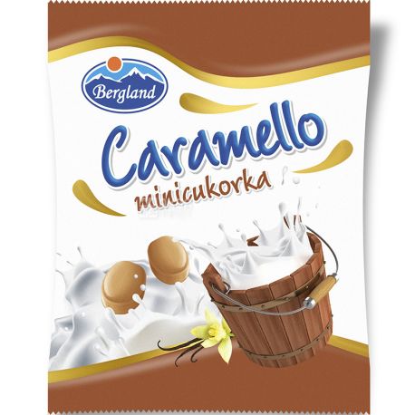 Bergland, Caramello minicukorka, 60 г, Льодяники зі смаком молочної карамелі