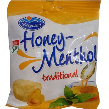Bergland, Honey - Menthol traditional, 70 г, Льодяники зі смаком меду та ментолу