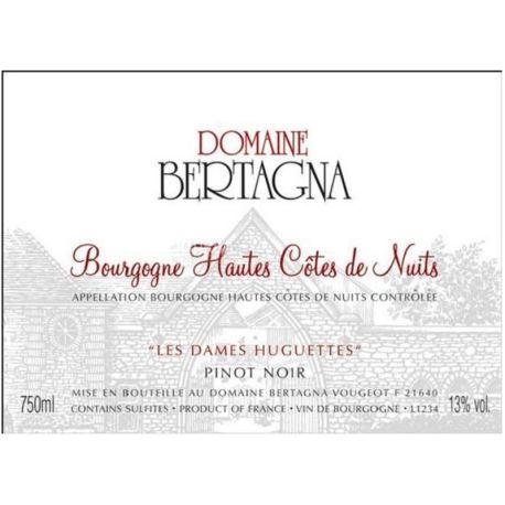 Domaine Bertagna, Bourgogne Hautes Cotes de Nuits Les Dames Huguettes, 0,75 л, Вино червоне сухе