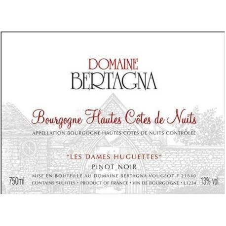 Domaine Bertagna, Bourgogne Hautes Cotes de Nuits Les Dames Huguettes, 0,75 л, Вино красное сухое