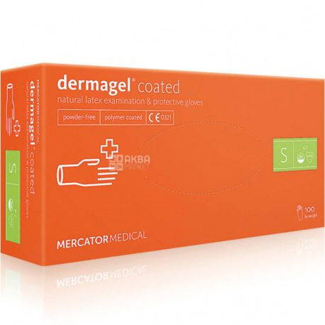 Mercator Medical, Dermagel Coated, 100 шт, Рукавички латексні, нестерильні, непудровані, розмір S
