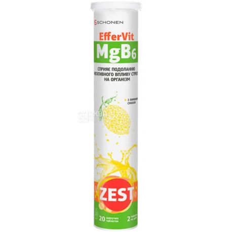 Zest, EfferVit MgB6, 20 шипучих таблеток, Диетическая добавка Зест, витамины