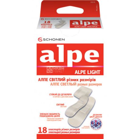 Alpe, 18 шт, Пластир на тканинній основі, світлий, 3 види
