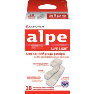 Alpe, 18 шт, Пластир різних розмірів, світлий, 3 види
