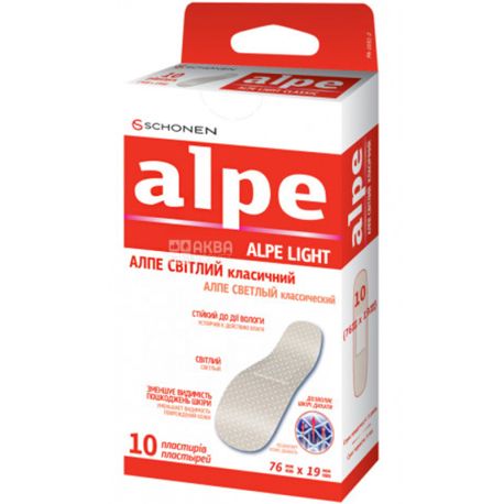 Alpe, 10 шт, Пластир світлий, класичний, 76 х 19 мм