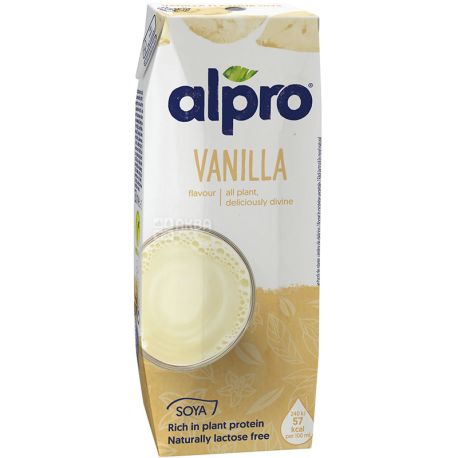 Alpro, Soya Vanilla, 250 мл, Алпро, Соевое молоко с ванилью, витаминизированное