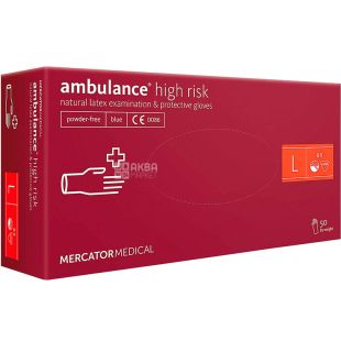 Mercator Ambulance High Risk , 50 шт., Розмір L, Меркатор, Рукавички латексні, неопудрені, сині