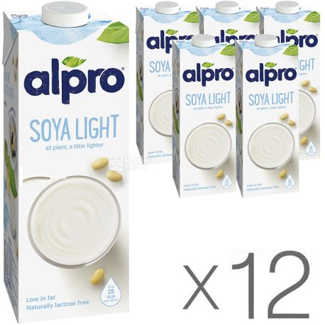 Alpro, Soya light, Упаковка 12 шт. по 1 л, Алпро, Лайт, Соєве молоко, вітамінізоване