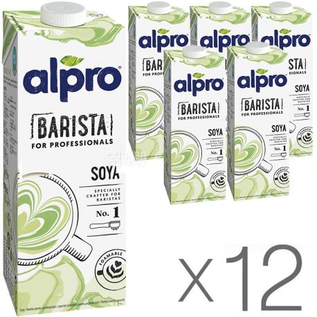 Alpro, Soya for Professionals, Упаковка 12 шт. по 1 л, Алпро, Профешнл, Соєве молоко, вітамінізоване