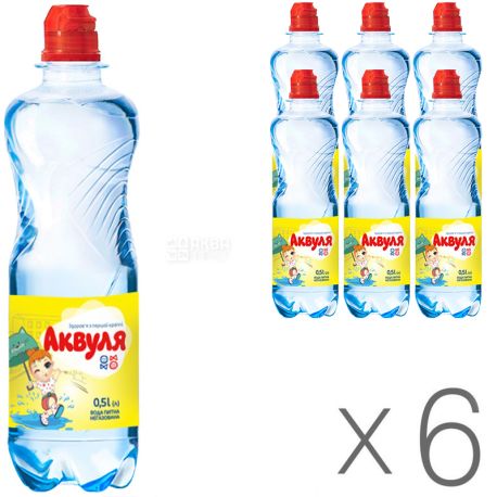 Akvulya, pack of 6 pcs. 0.5 l each, Non-carbonated water for children, PET, PAT