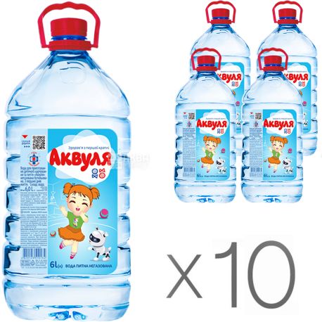 Аквуля, 6 л, Упаковка 10 шт., Вода дитяча негазована, з перших днів життя, ПЕТ