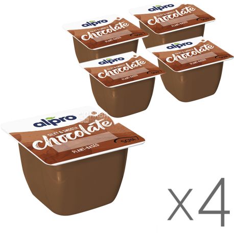 Alpro, Smooth Chocolate, Упаковка 4 шт. по 125 г, Алпро, Десерт шоколадний, соєвий йогурт