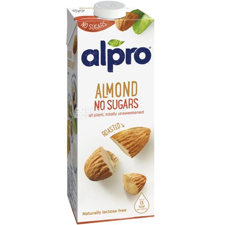 Alpro Almond Unsweetened, 1 л, Алпро, Миндальное молоко без сахара и лактозы, витаминизированное