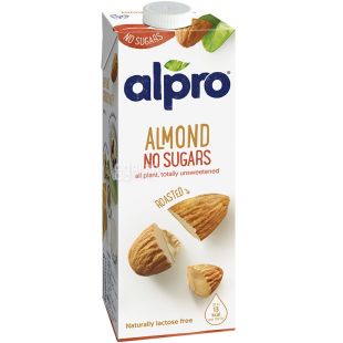 Alpro Nutty Almond No Sugars, 1 л, Алпро, Миндальное молоко без сахара и лактозы, витаминизированное
