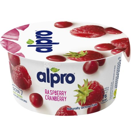 Alpro Raspberry Cranberry, 150 г, Алпро, Соєвий йогурт з малиною та журавлиною, 3%