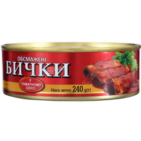 Рижское золото, 240 г, Консервы рыбные, Бычки обжаренные, в томатном соусе №3