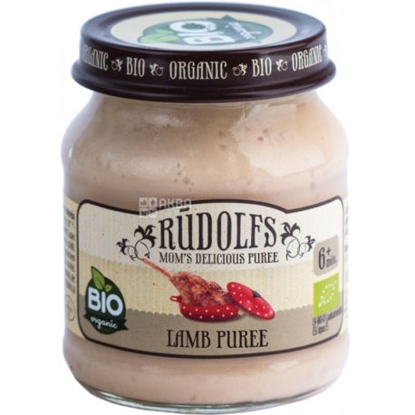 Rudolfs, 120 г, Мясное пюре, Ягненок, органическое, с 6 - ти месяцев