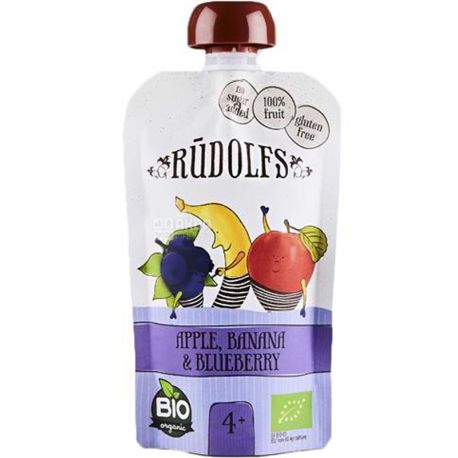 Rudolfs, 110 g, Fruit Puree, Apple-Banana-Blueberry Smoothie, Organic, 4 Months