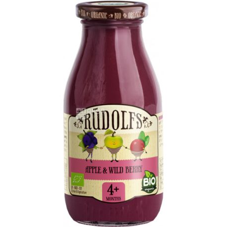Rudolfs, 260 ml, Apple-blueberry pulp baby juice, organic, from 4 months