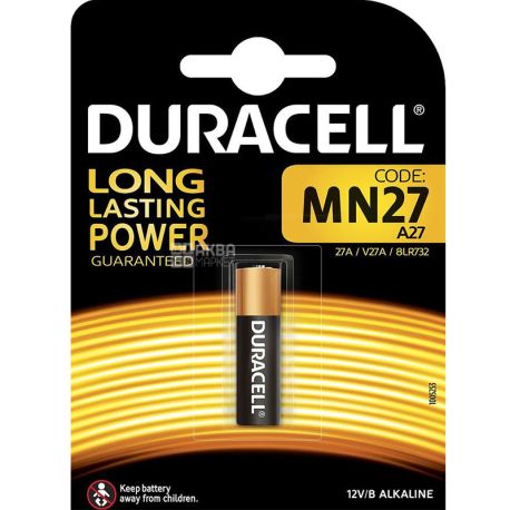Duracell, MN27, Батарейка алкалиновая, 12V, A27