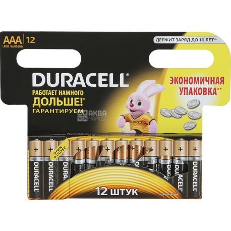 Duracell, Basic LR03, 12 шт., Батарейка алкалінова, 1.5V, ААА
