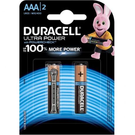 Duracell, Ultra Power LR03, 2 шт., Батарейка алкалиновая, 1.5V, ААА