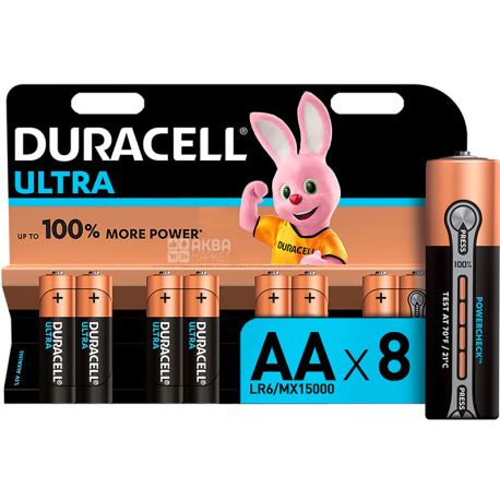 Duracell, Ultra Power LR6, 8 шт., Батарейка алкалінова, 1.5V, АА
