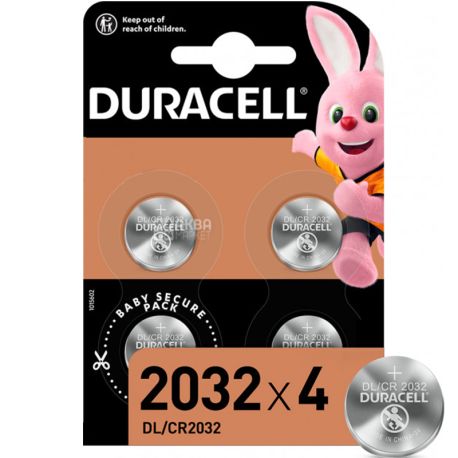 Duracell, Specialty DL2032, 4 шт., Батарейка литиевая, таблеточного типа, 3V