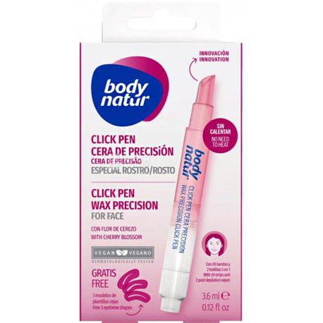 Body Natur Professional Wax Click Pen, 3 мл + 20 смужок + 2 серветки, Віск з аплікатором для обличчя