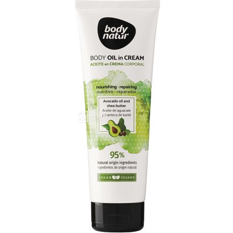 Body Natur, Avocado Oil and Shea Buttter Body Oil in Cream, 250 мл, Крем-масло для тела, с маслом авокадо и макадамии 