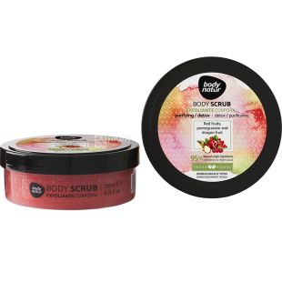 Body Natur, Red fruits Pomegranate and Dragon fruit, 200 мл, Скраб для тела, с лесными ягодами, гранатом и драконьим фруктом 
