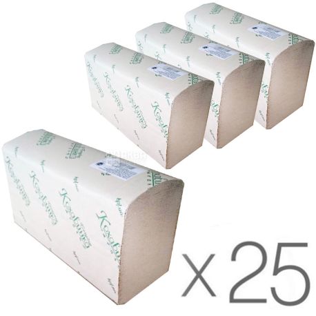 Кохавинка, Бумажные полотенца, Z-сложения, однослойные, серые, 25 упаковок х 200 шт., 220 х 230 мм