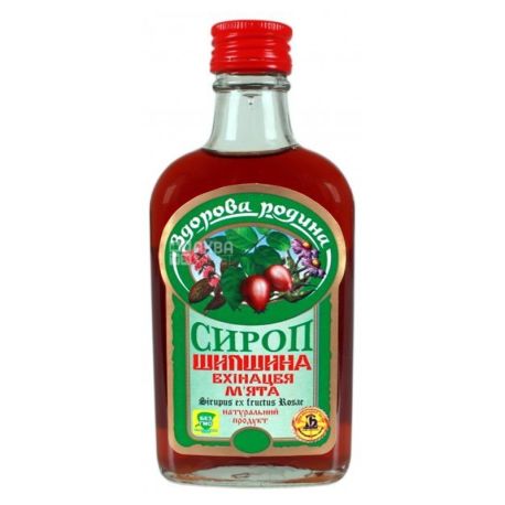 Здорова родина, Сироп Шипшина, Ехінацея, М'ята, 0,25 л, скло