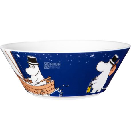 Arabia, Moomin, 1 piece, Porcelain bowl Moomin-Papa, blue, with a picture, 15 cm
