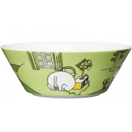 Arabia, Moomin, 1 pc., Ceramic bowl Moomin-Troll, green, with a picture, 15 cm
