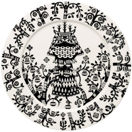 Littala, Taika, Тарелка фарфоровая, белая с черным рисунком, 27 см