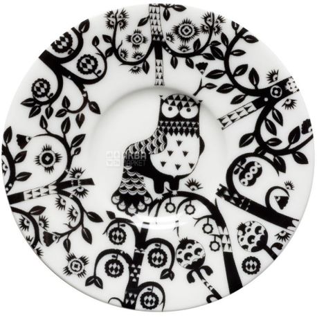 Littala, Taika, Блюдце фарфоровое, белое с черным рисунком, 11 см