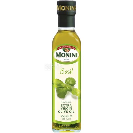 Monini, 250 мл, Олія оливкова з базиліком, Basil, Еxtra virgine, скло