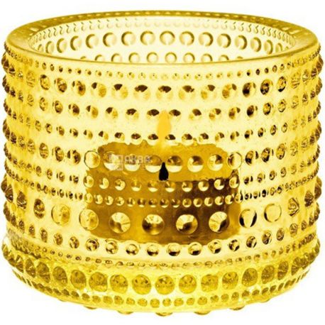 Littala, Kastehelmi, 1 шт., Підсвічник скляний, жовтий, 64 мм
