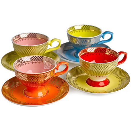 Pols potten, 8 предметов, Набор фарфоровый для эспрессо, Как у бабушки, 4 чашки (58 х 101 мм) и 4 блюдца (121 мм)