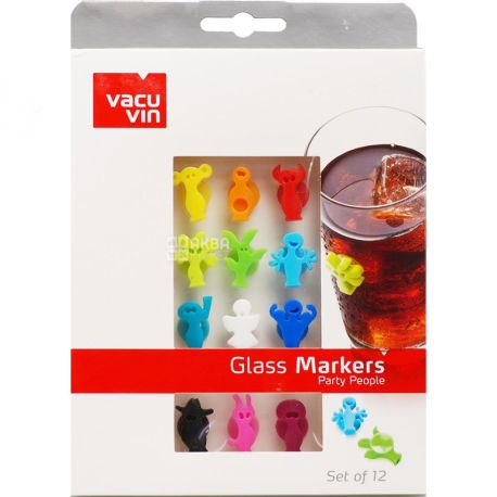 Vacu Vin, Party People, Маркування для келихів, силіконові, різнокольорові, 12 шт.