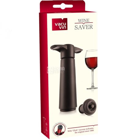 Vacu Vin, Wine Storage Set, Vacuum Pump and 2 Nozzles, Black