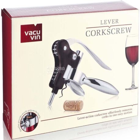 Vacu Vin, Lever, Corkscrew horizontal, stainless steel, plastic, black