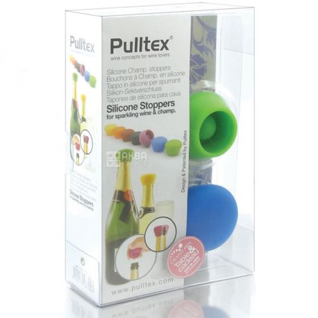 Pulltex, 2 шт, Пробки силиконовые для бутылки игристого вина, силиконовые, разноцветные