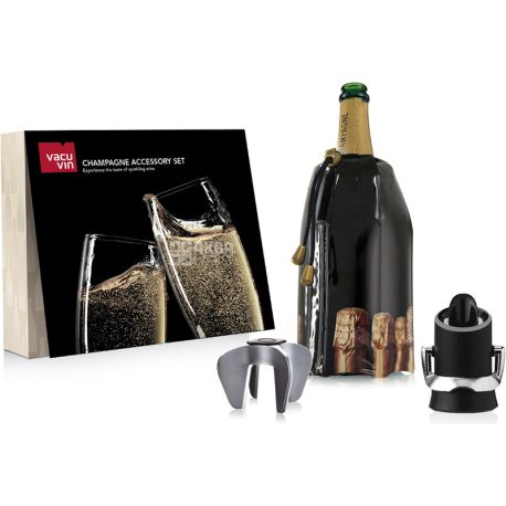 Vacu Vin, Champagne Accessory Set, Подарочный набор для игристого вина + 2 бокала для шампанского