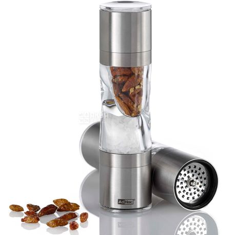 Ad Hoc, Duospice Mini, Salt / Spice Mill, Mechanical, Double Sided, Stainless Steel